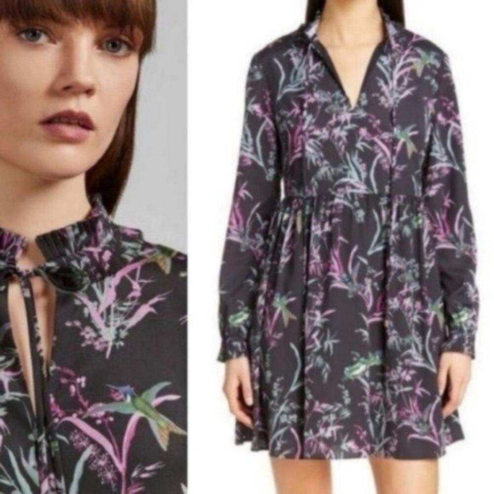 Ted Baker Duclin Fortune Long Sleeve Mini Dress Hummingbird Ted Size 2/US 6